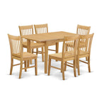East West Furniture NOFK7-OAK-W 7 Piece Dining Room Table Set Consist of a Rectangle Kitchen Table with Butterfly Leaf and 6 Dining Chairs, 32x54 Inch, Oak