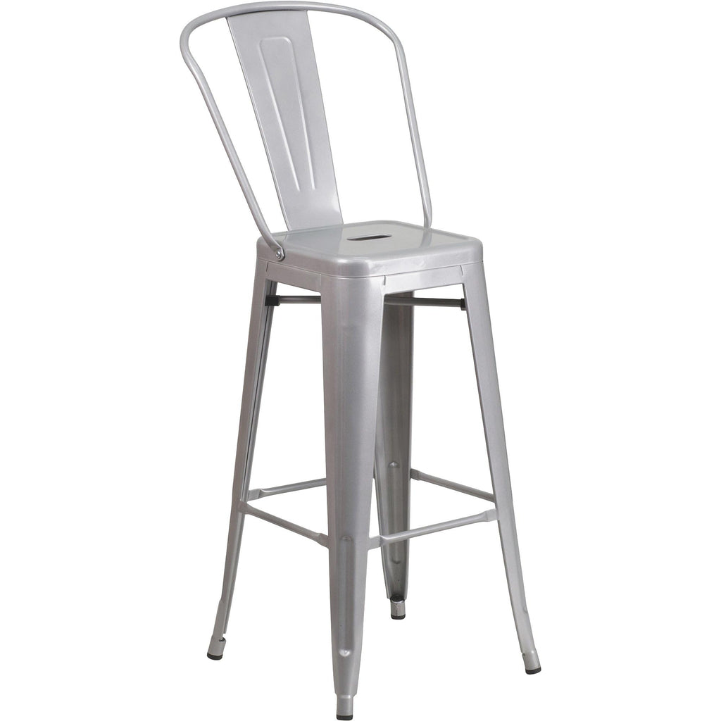 Flash Furniture Callum Commercial Grade 30" Round Silver Metal Indoor-Outdoor Bar Table Set With 4 Cafe Stools