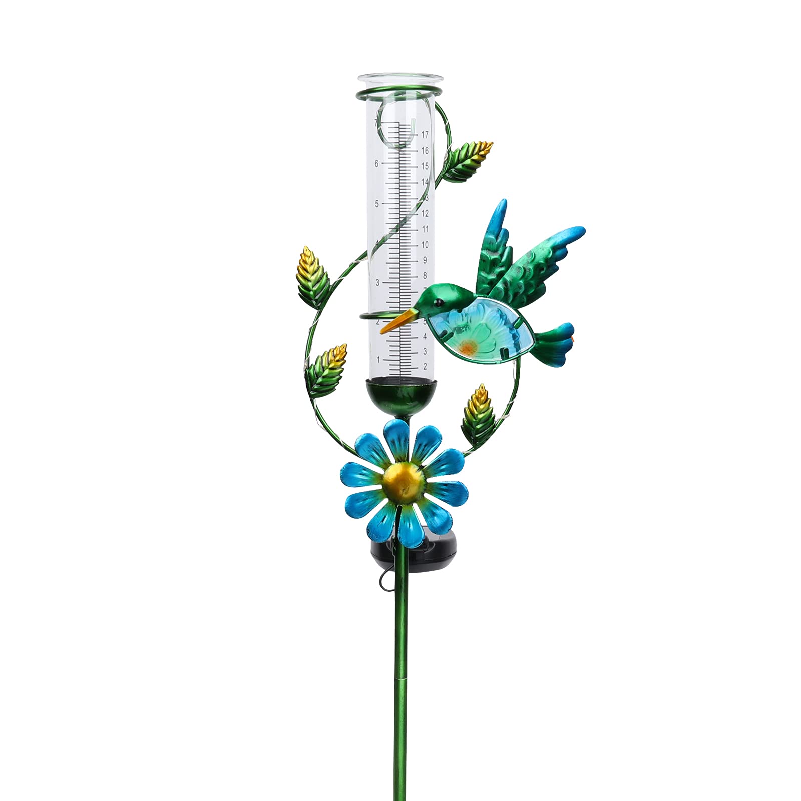 Mumtop Rain Gauge Outdoor, 36 Inch Hummingbird Crackle Glass Solar Lights For Lawn, Yard And Garden