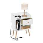 Furinno Claude Mid Century Style End Table, Side Table with USB and Type-C Charging Station, White