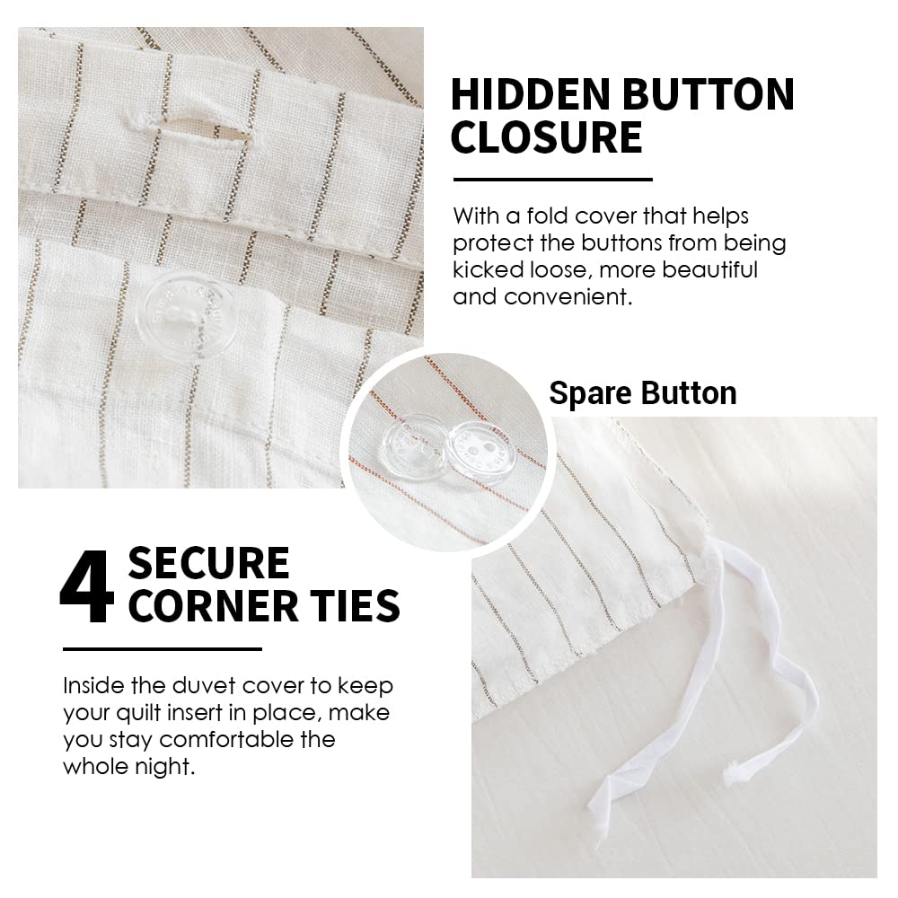 Simple&Opulence 100% Linen Duvet Cover Set 3Pcs Yarn Dyed Vertical Pinstripe Ticking Pattern Natural French Washed Flax Breathable Farmhouse Bedding - Grey Stripe, King Size