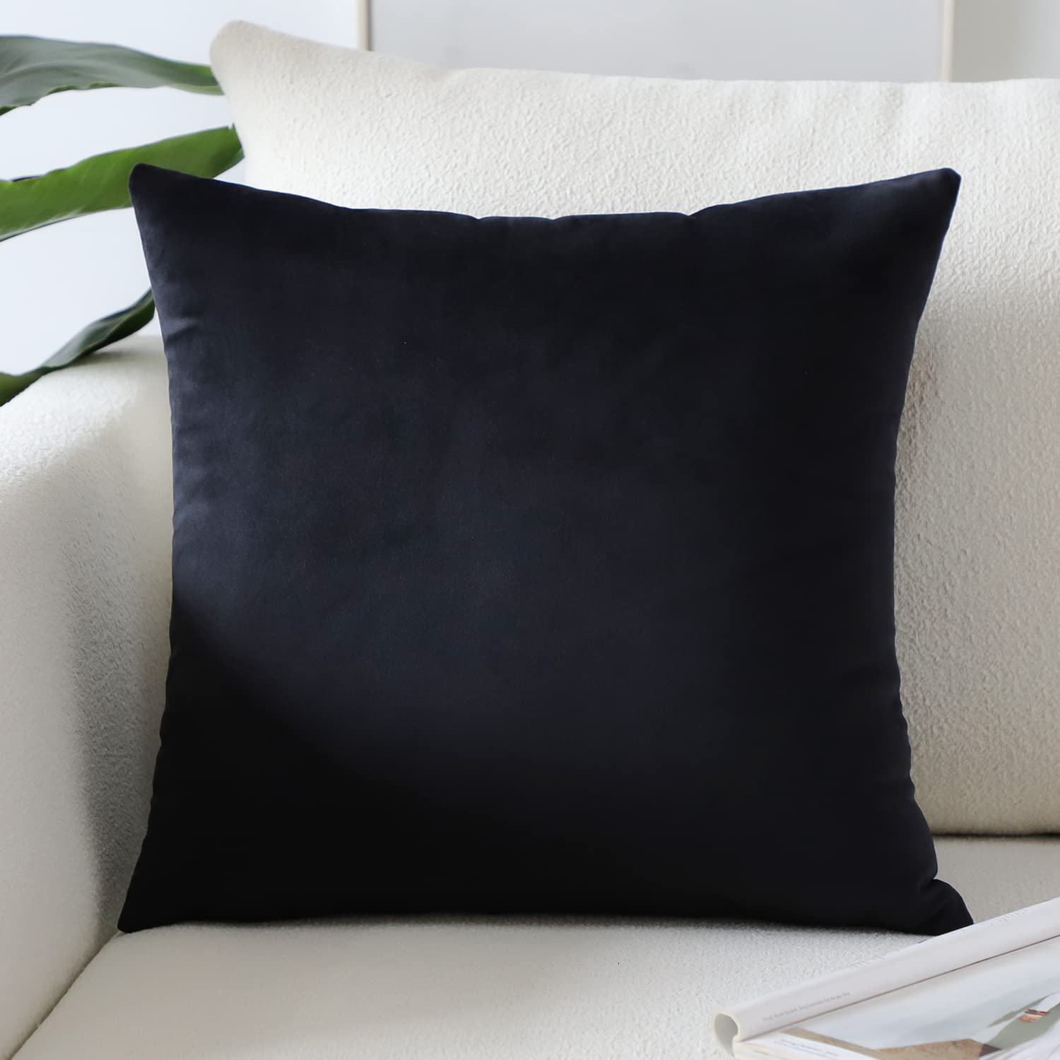 Artscope Luxury Velvet Pillow Covers Super Soft Decorative Square Throw Pillow Covers Case Cushion Covers For Sofa Couch Bedroom Car Decor 24X24 Inch Black