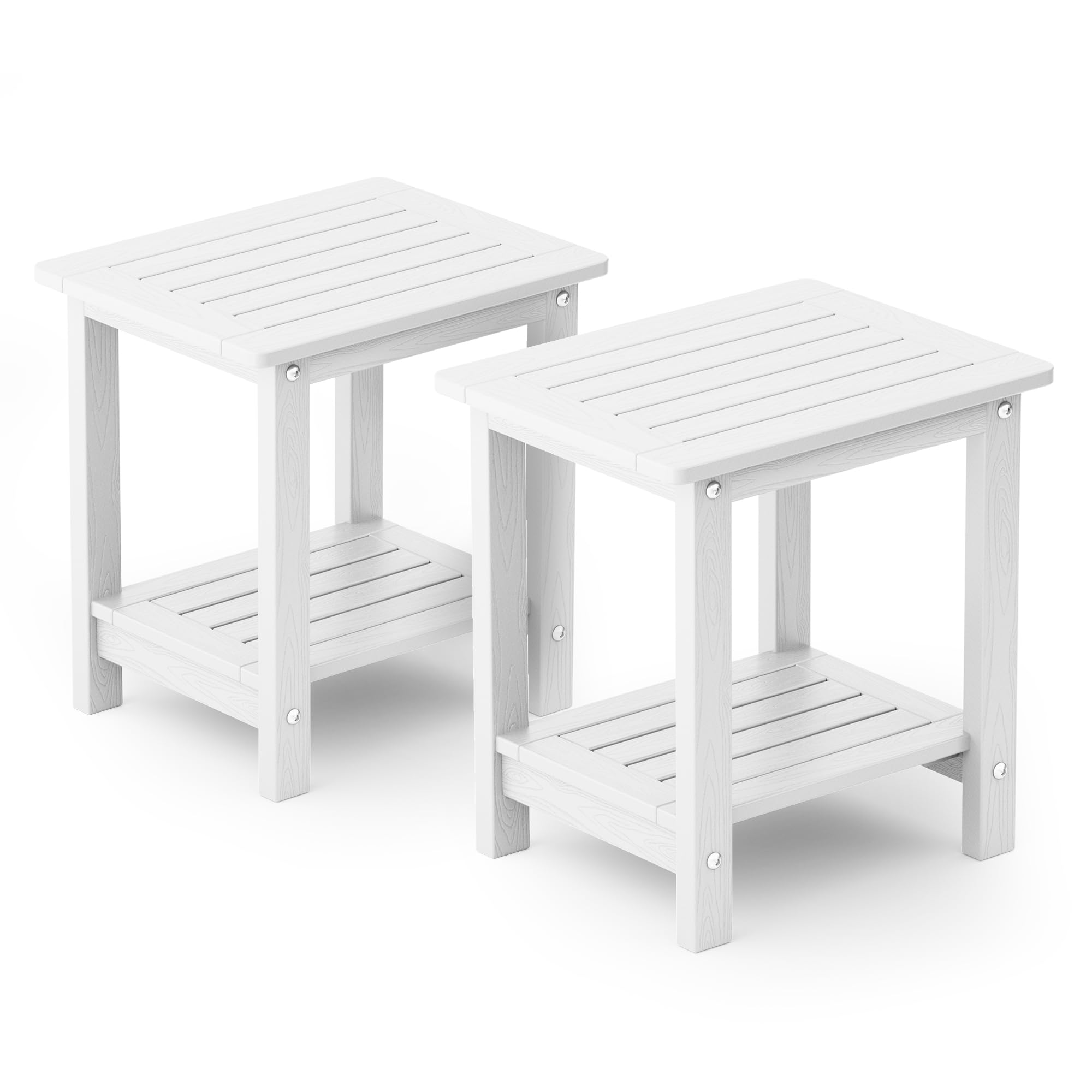 Yefu Small Table Set Of 2 Side Tables Outdoor Coffee Table For Patio Living Room Bedroom(White, Double Layer)