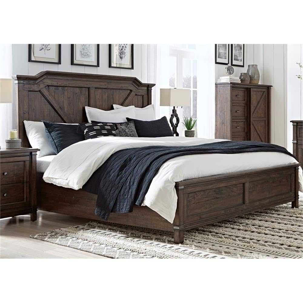 American Woodcrafters Farmwood Rustic Brown Wood Queen Panel Bed