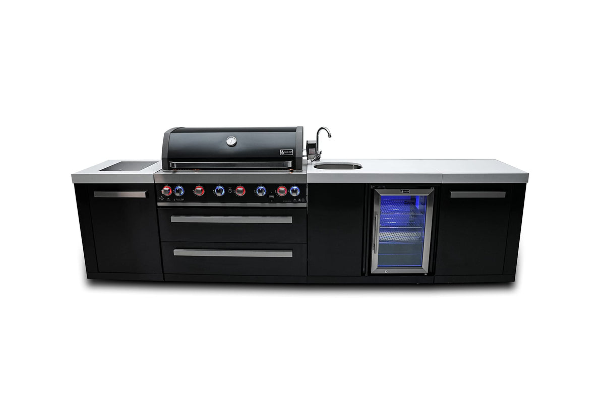 Mont Alpi Mai805-Bssbev 44-Inch 6-Burner 115000 Btu Black Stainless Steel Island Outdoor Kitchen Gas Barbecue Grill W/Wine Coole