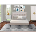 East West Furniture FN08Q-1VL14 2-Piece Fannin Bed Set with 1 Platform Bed and a Bedroom Nightstand - Reliable and Durable Manufacturing - Mist Beige Linen Fabric