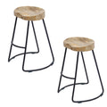 The Urban Port Ela 30-Inch Mango Wood Industrial Barstool, Saddle Seat, Iron Frame, Set of 2, Natural Brown and Black