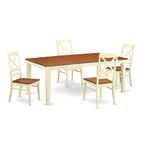 East West Furniture QUIN5-WHI-W 5 Piece Dining Room Table Set Includes a Rectangle Kitchen Table with Butterfly Leaf and 4 Dining Chairs, 40x78 Inch, Buttermilk & Cherry