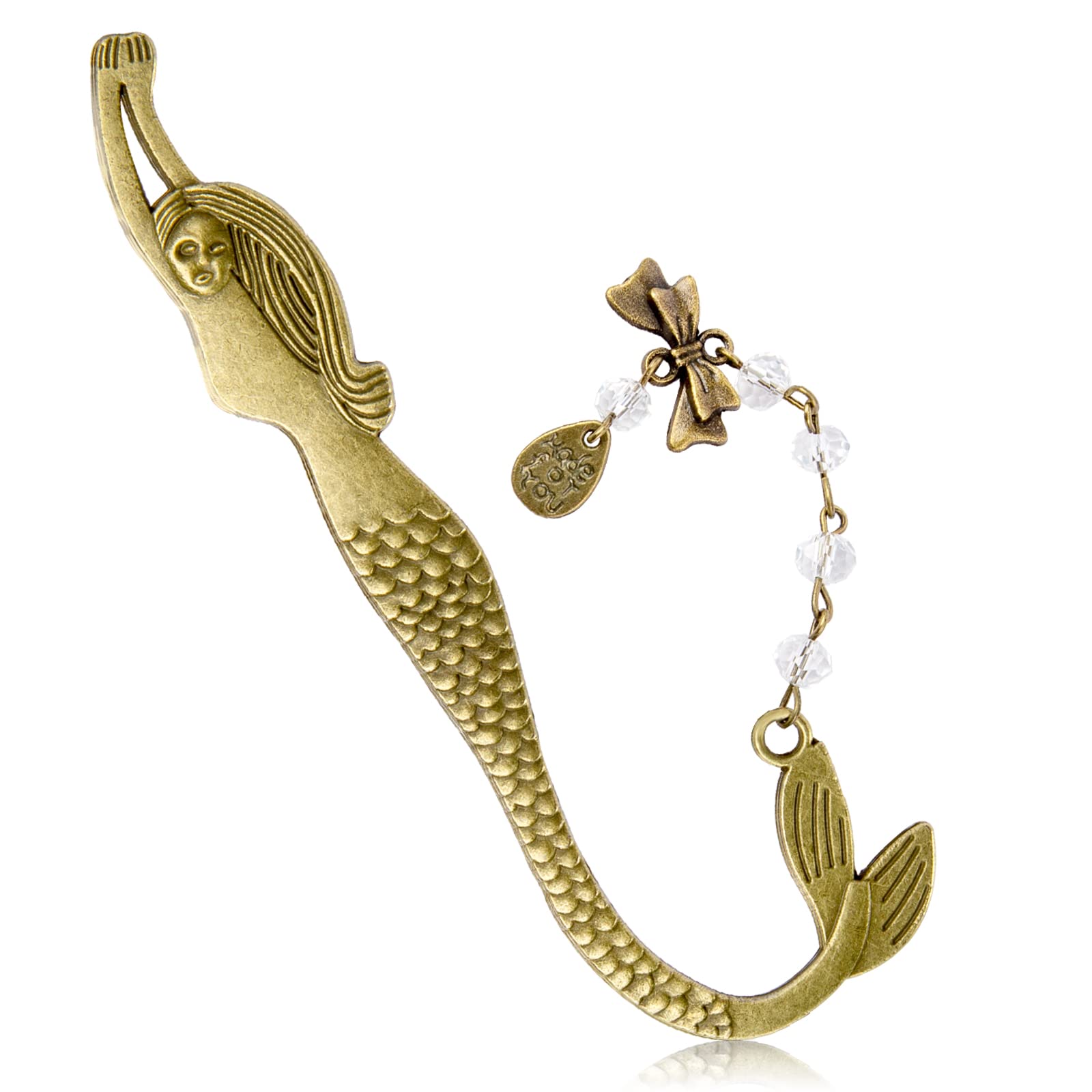 Koogel Vintage Metal Bookmark (Mermaid & Beads) - Reading Accessory, Holiday/Birthday Gift, Desk Decor For Students, Writers & B