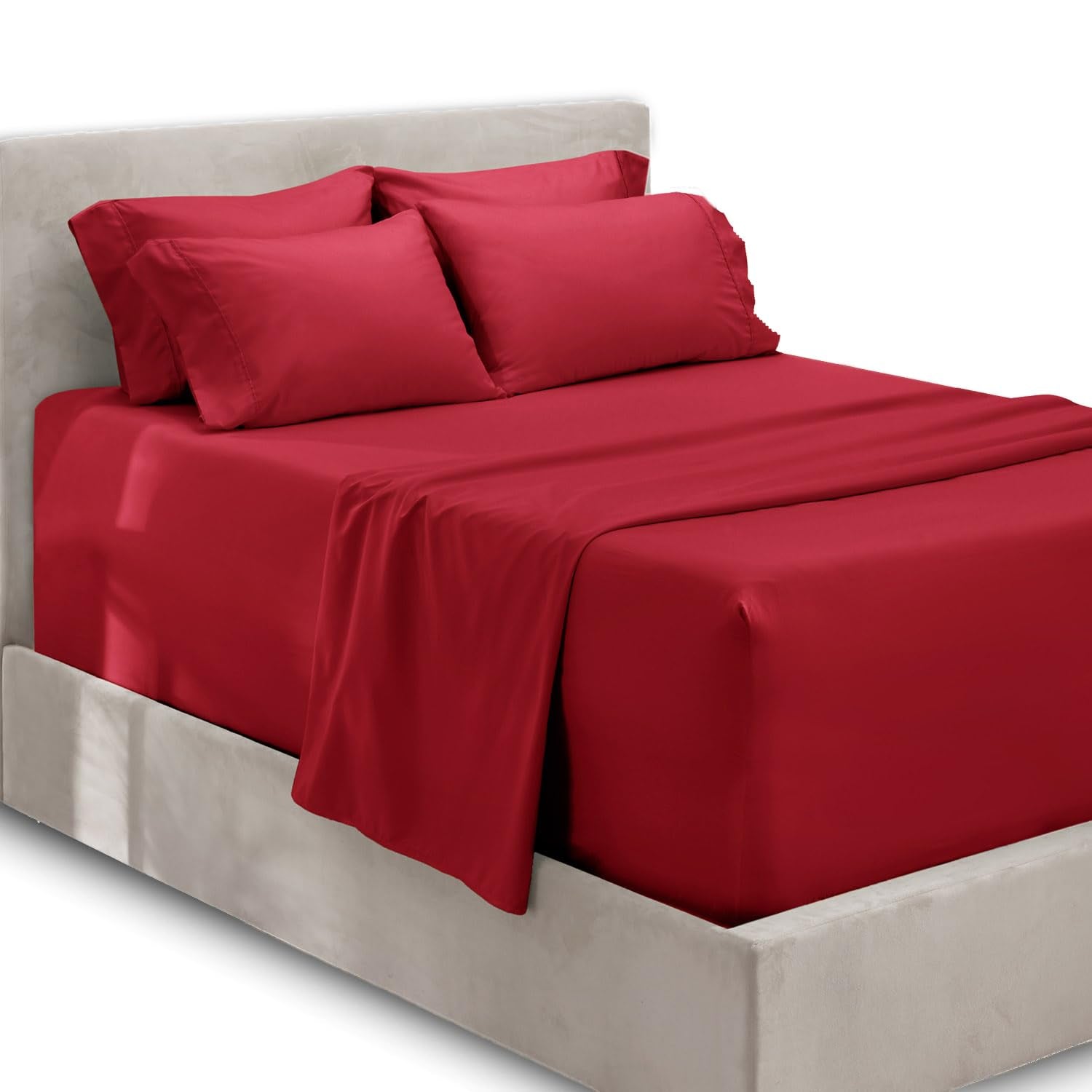 Hearth & Harbor Bed Linen Set - King Size, 6 Piece, Extra Deep Pocket, Burgundy, Microfiber