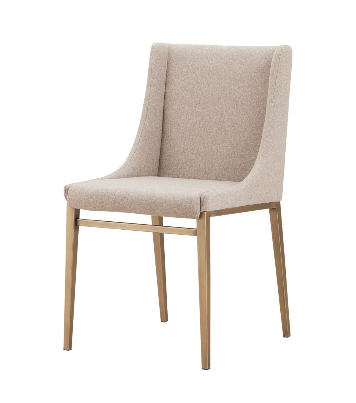 HomeRoots Fabric, Metal Set of Two Beige Brass Contemporary Dining Chairs