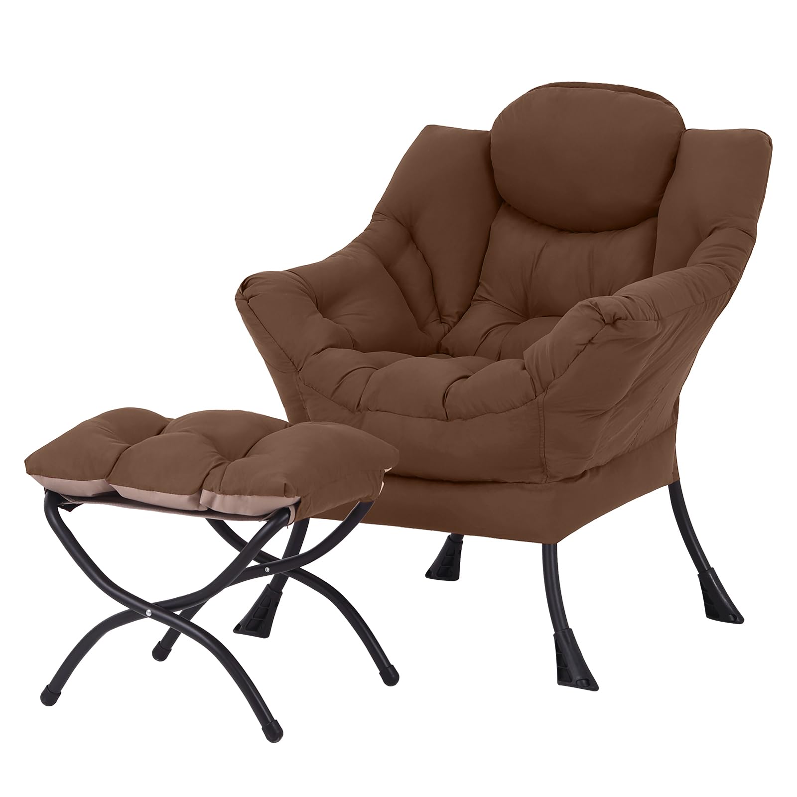 Welnow Lazy Chair With Ottoman, Modern Lounge Accent Armchair With Armrests And A Side Pocket, Leisure Sofa Armchair Set, Readin