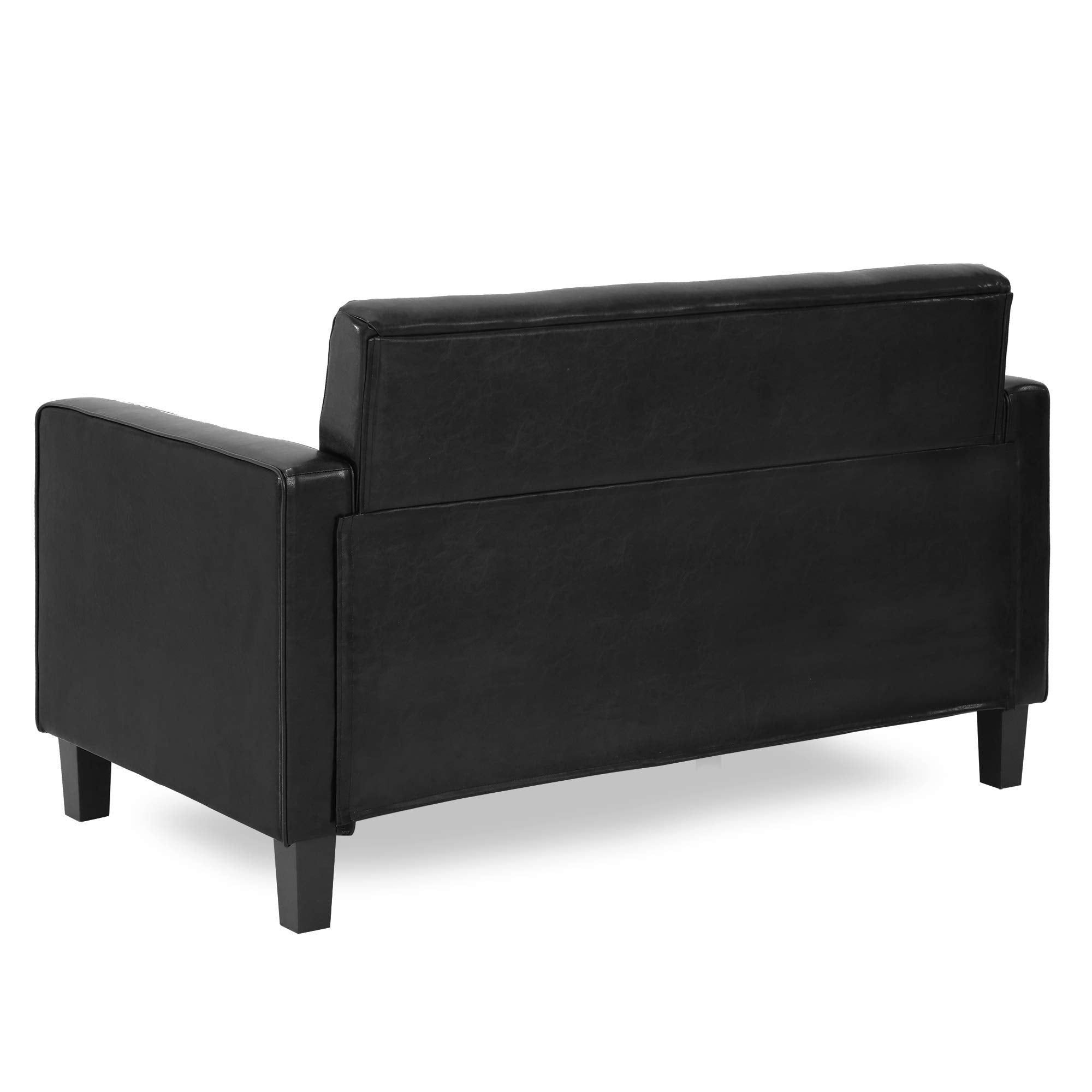 Furinno Brive Contemporary Tufted Faux Leather Loveseat/Sofa Couch For Living Room, Black Faux Leather