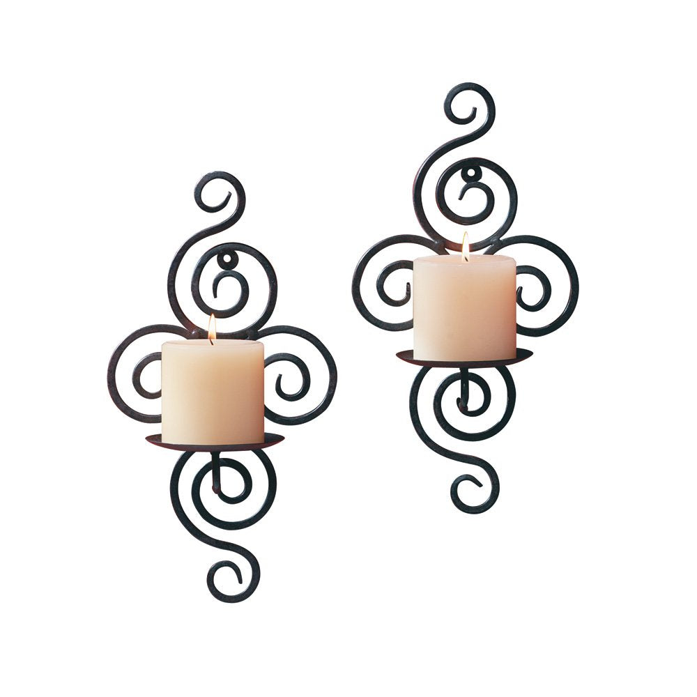 Swirl Wrought Iron Candle Sconce Pair