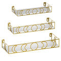 Serwrsw Moon Phase Wall Shelves White Gold, 3 Pack Small Floating Book Plant Shelves for Bedroom Kid Room, Decorative Storage Di