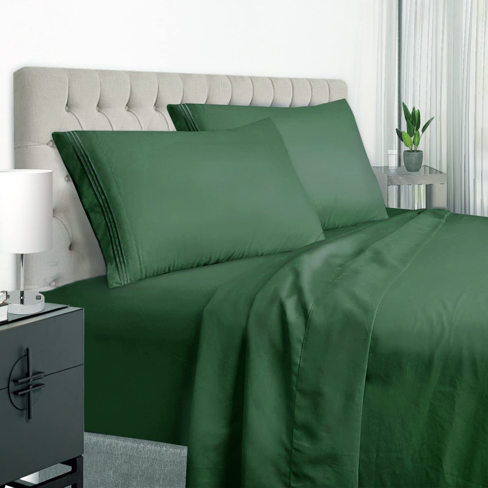 Easehome Dark Green Twin Size Bed Sheet Set For Boys Teens - Deep Pocket Sheets King Size Set To 18 Inches Mattress 3 Piece - Pr