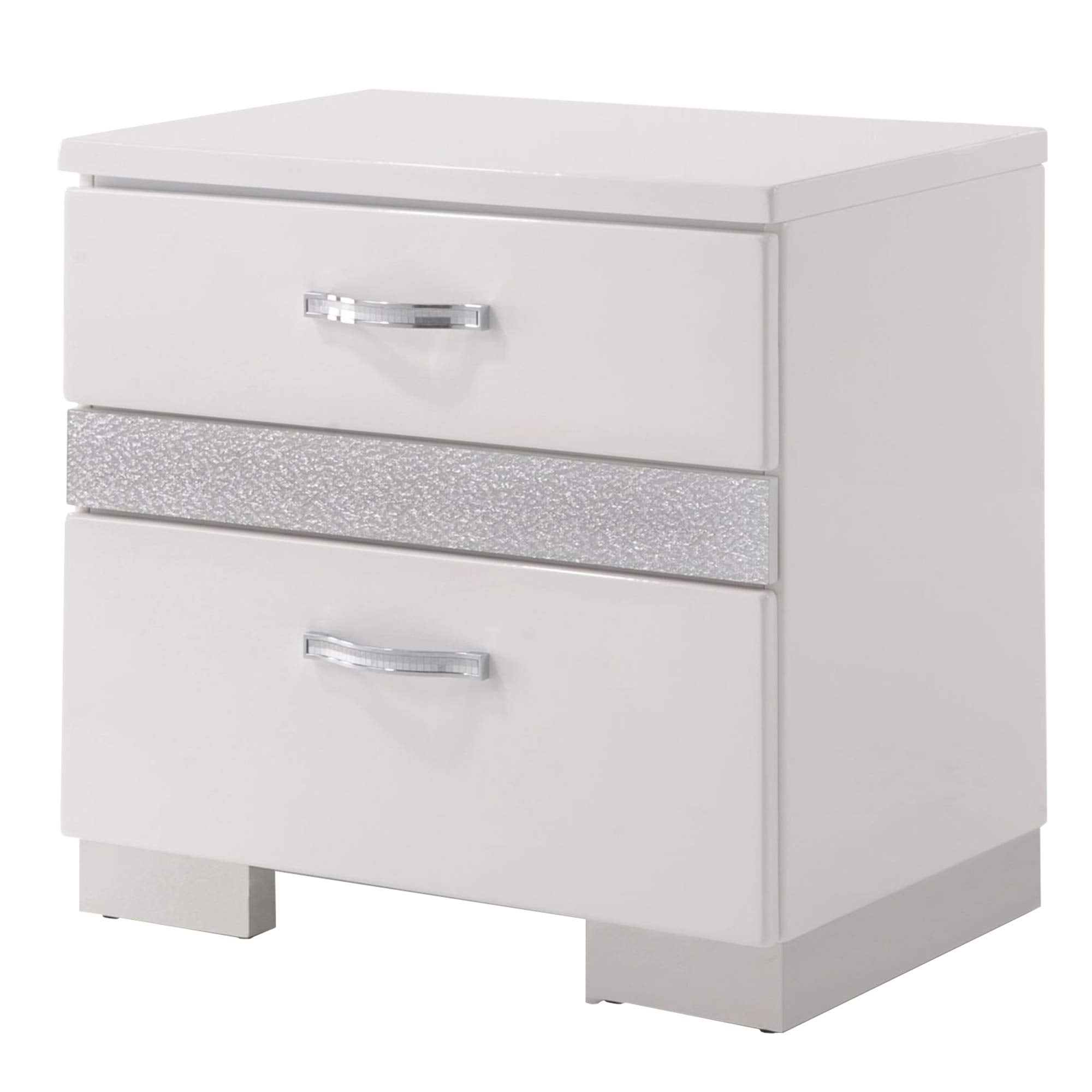 Benjara Benzara Wooden High Gloss Sparkling Nightstand With Drawers, White