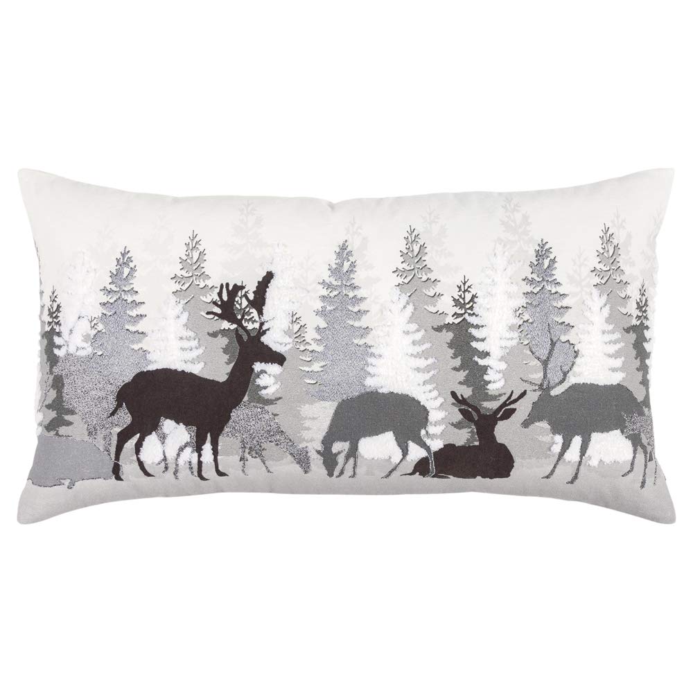 Rizzy Home Woodland Landscape 14&quot; x 26&quot; Down Pillow with Cotton Duck Cover-Gray