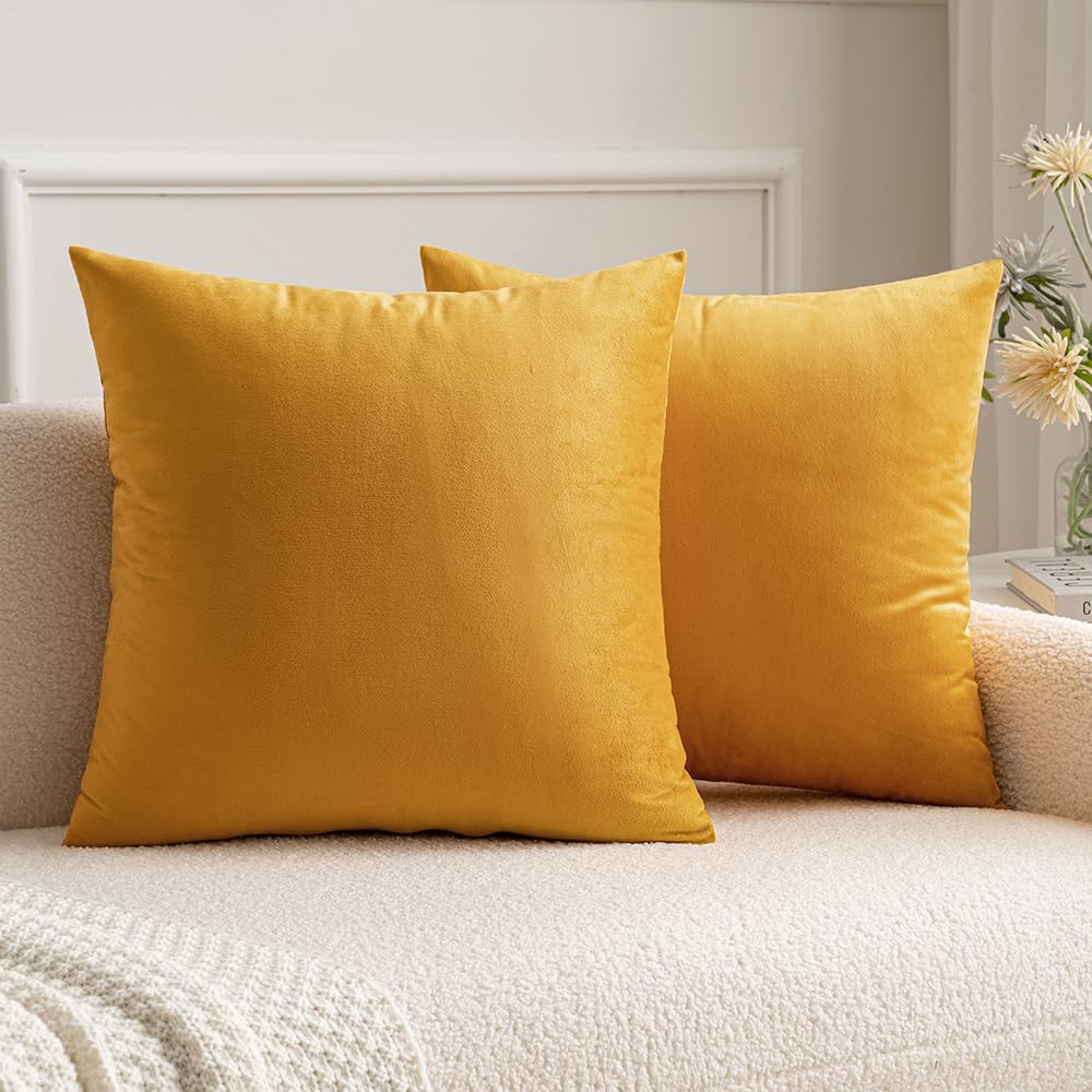 Miulee Pack Of 2 Velvet Soft Solid Decorative Square Throw Pillow Covers Set Cushion Case For Fall Sofa Bedroom Car 16X16 Inch 4