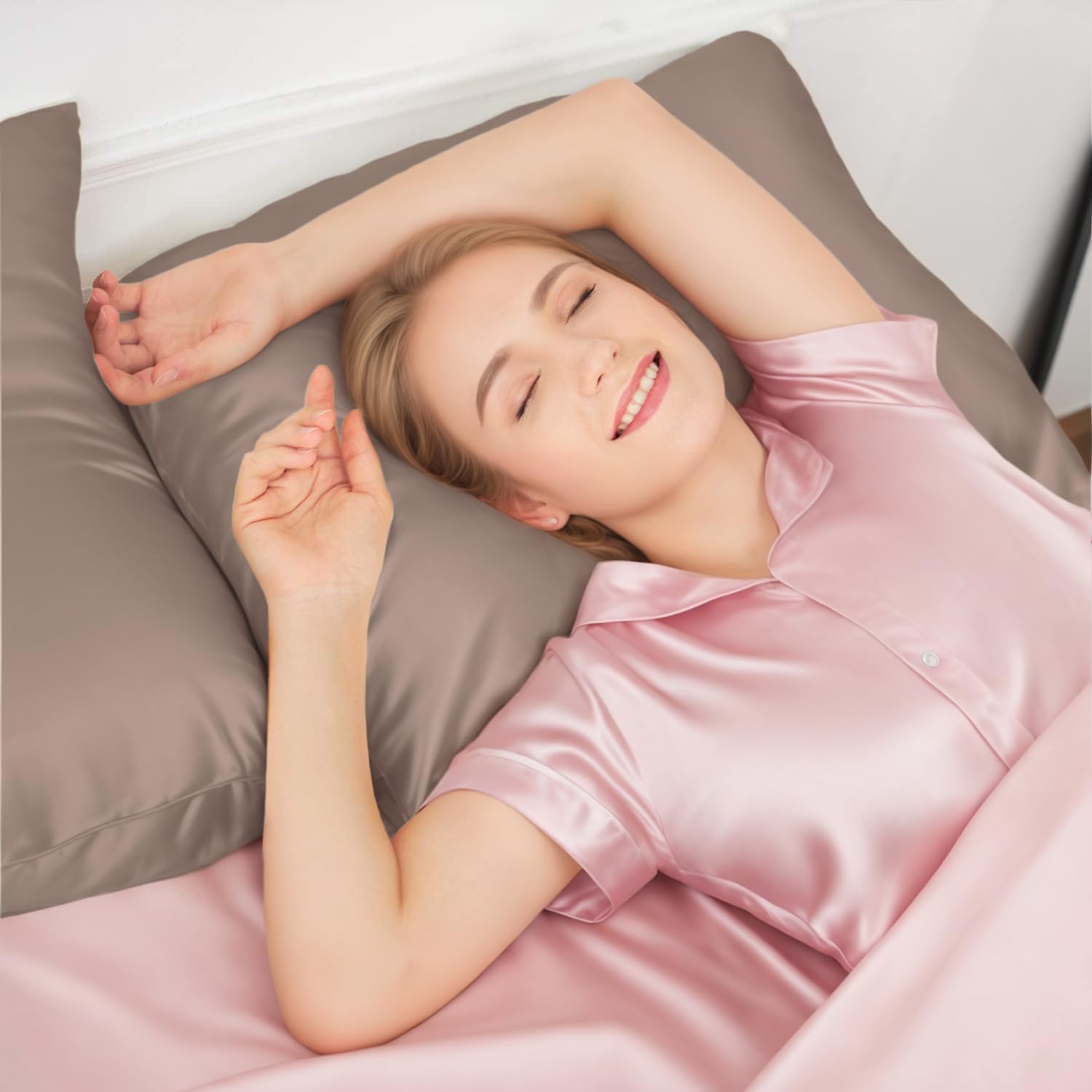 Inssl Mulberry Silk Pillowcase For Hair And Skin Health,Natural Silk Pillow Cover With Hidden Zipper Both Side Silk1 Pcs (Light