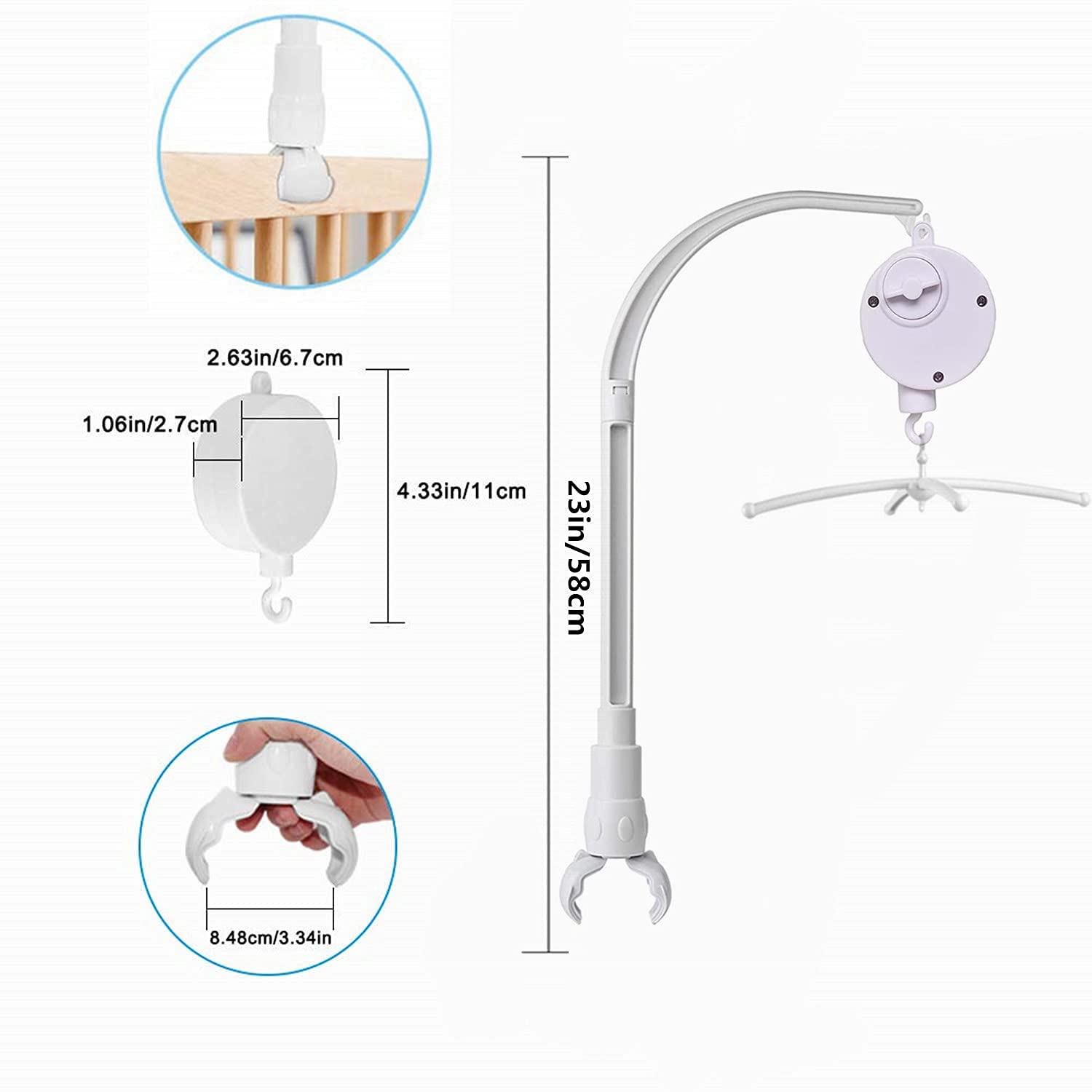 Dwwffer 23 Inch Baby Crib Mobile Bed Bell Holder Arm Bracket,The Claw Part Can Be Adjusted Width,Diy Toy Decoration,Crib Mobile