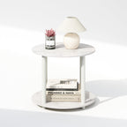 Furinno Turn-N-Tube Simple Design 2-Tier Round Wooden Side End Table, Marble White