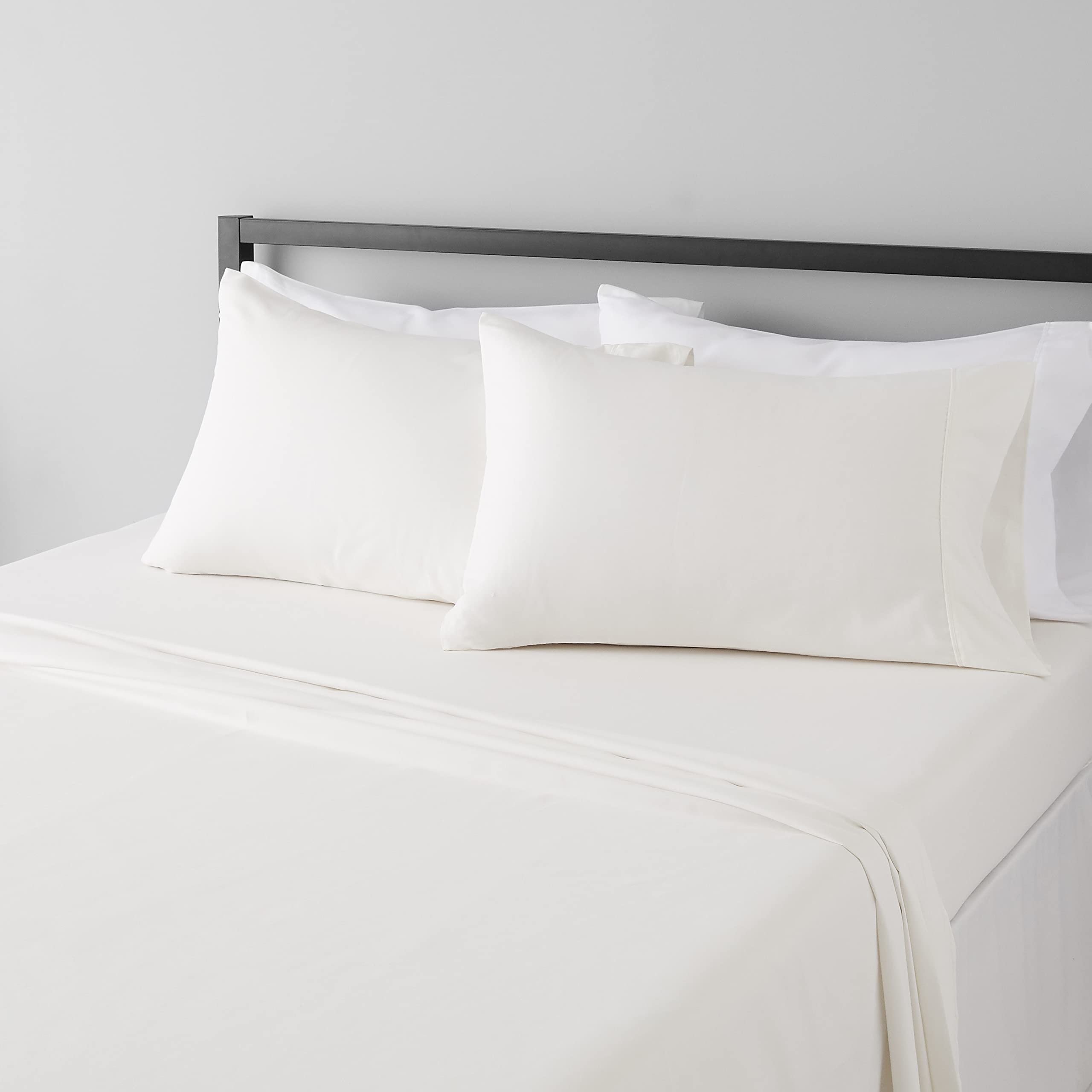 Amazon Basics Microfiber Sheet Set, 14 Deep Pockets, Pack of 4 (16 Pieces Total), Queen, Cream, Solid