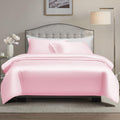 Aimay 3 Piece Satin Duvet Cover Set Bedding Sets Pink Queen 1800 Series Luxury Rich Silk Silky Super Soft Solid Color Reversible