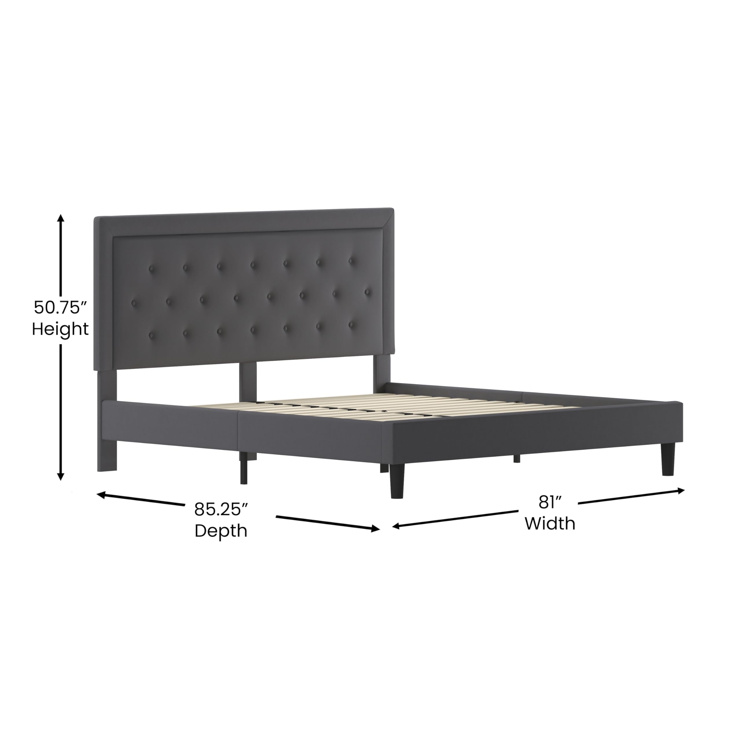 Flash Furniture Roxbury King Size Tufted Upholstered Platform Bed In Dark Gray Fabric