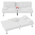 Flamaker Futon Sofa Bed Modern Folding Futon Set Pu Leather Convertible Recliner Lounge For Living Room With 2 Cup Holders, Removable Armrests (Pu Leather, White)