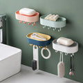 Amazon Brand  Solimo 4 Pc Self Adhesive Soap Holder with 4 Hanging Hooks, No Drill Wall Mounted Soap Dish with Drain Tray, Bath
