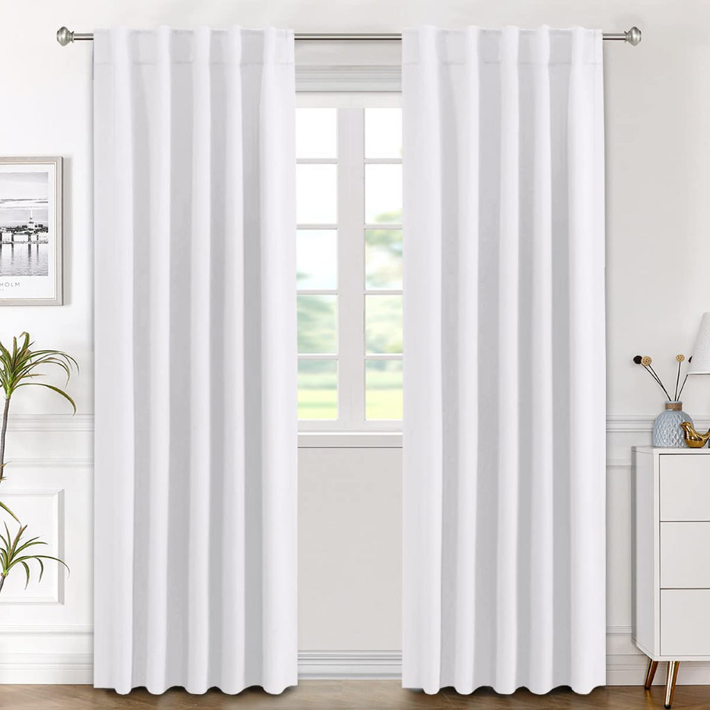H.Versailtex White Curtains Thermal Insulated Window Treatment Panels Room Darkening Privacy Assured Drapes For Living Room Back Tab/Rod Pocket Bedroom Draperies, 42 X 84 Inch, 2 Panels