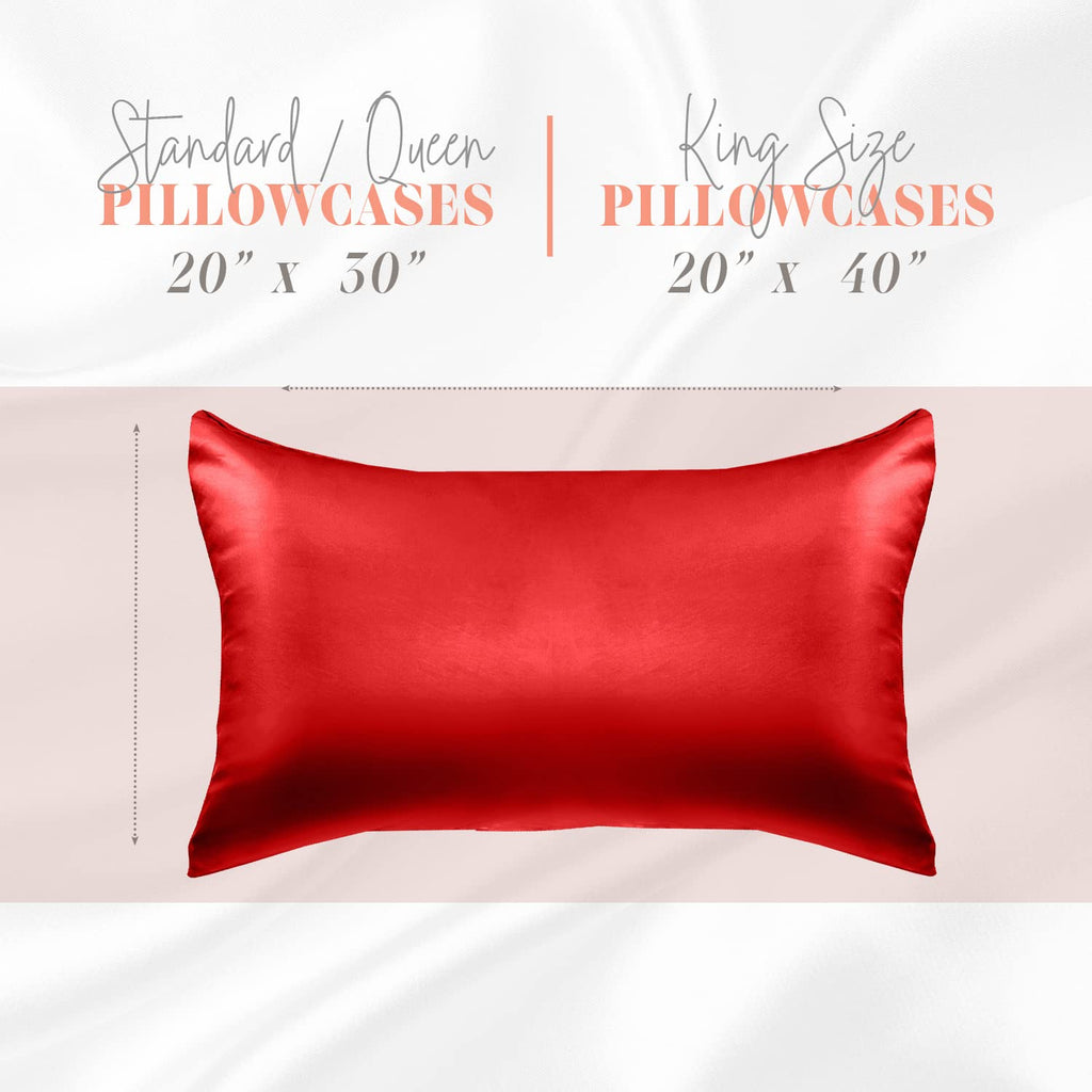Elegant Comfort Silky And Luxurious 2-Piece Satin Pillowcase Set For Healthier Skin And Hair, Hidden Zipper Closure And Beautifully Packaged, Satin Pillowcase Set, King, Red