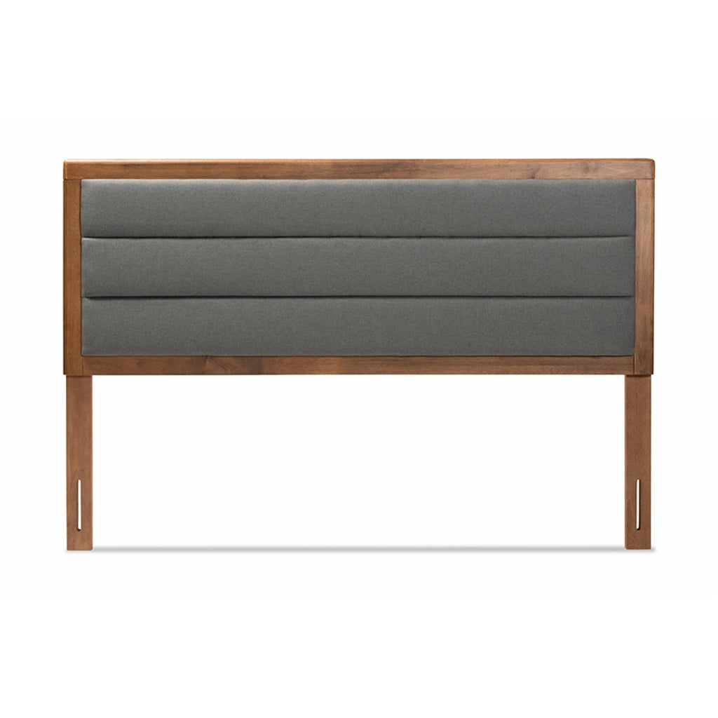 Baxton Studio Dexter Modern and Contemporary Dark Grey Fabric Upholstered and Walnut Brown Finished Wood Full Size Headboard