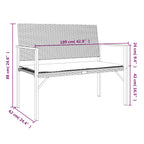 vidaXL 2-Seater Patio Bench with Cushion in Gray - Made of PE/Poly Rattan with Sturdy Powder-Coated Steel Frame - Comfortable Outdoor Seating for Garden & Terrace - Includes Dark Gray Seat Cushion