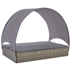 vidaXL - Double Sun Lounger with Adjustable Canopy and Cushions, Poly Rattan, Weather-Resistant, Steel Frame, Gray and Dark Gray, for Patio/Garden/Poolside