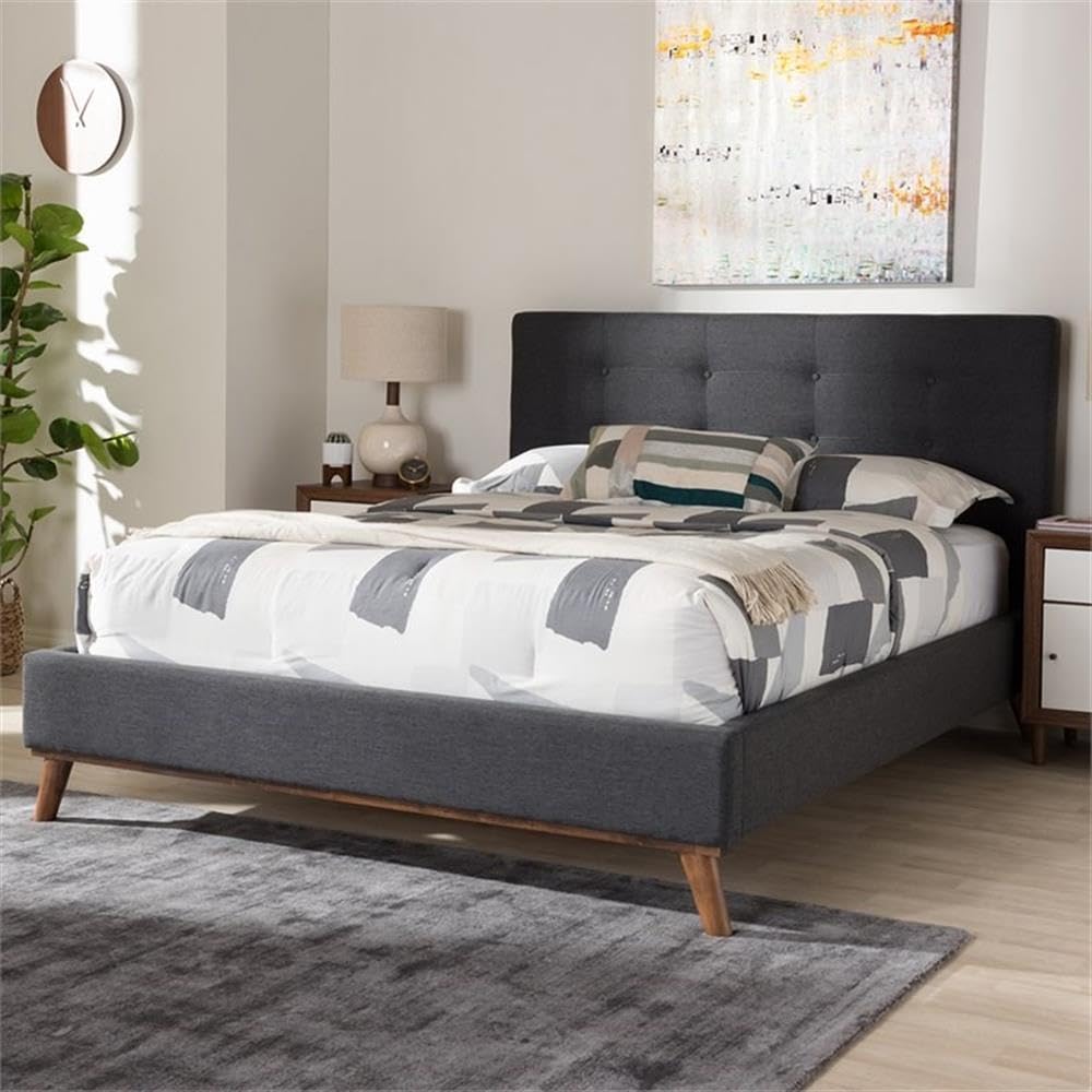 Baxton Studio Valencia Upholstered Queen Platform Bed in Dark Gray