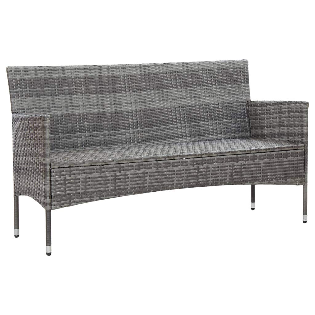 vidaXL Outdoor 3-Seater Patio Sofa - Gray Poly Rattan Durable Garden Furniture with Comfortable Cushions and Easy Maintenance