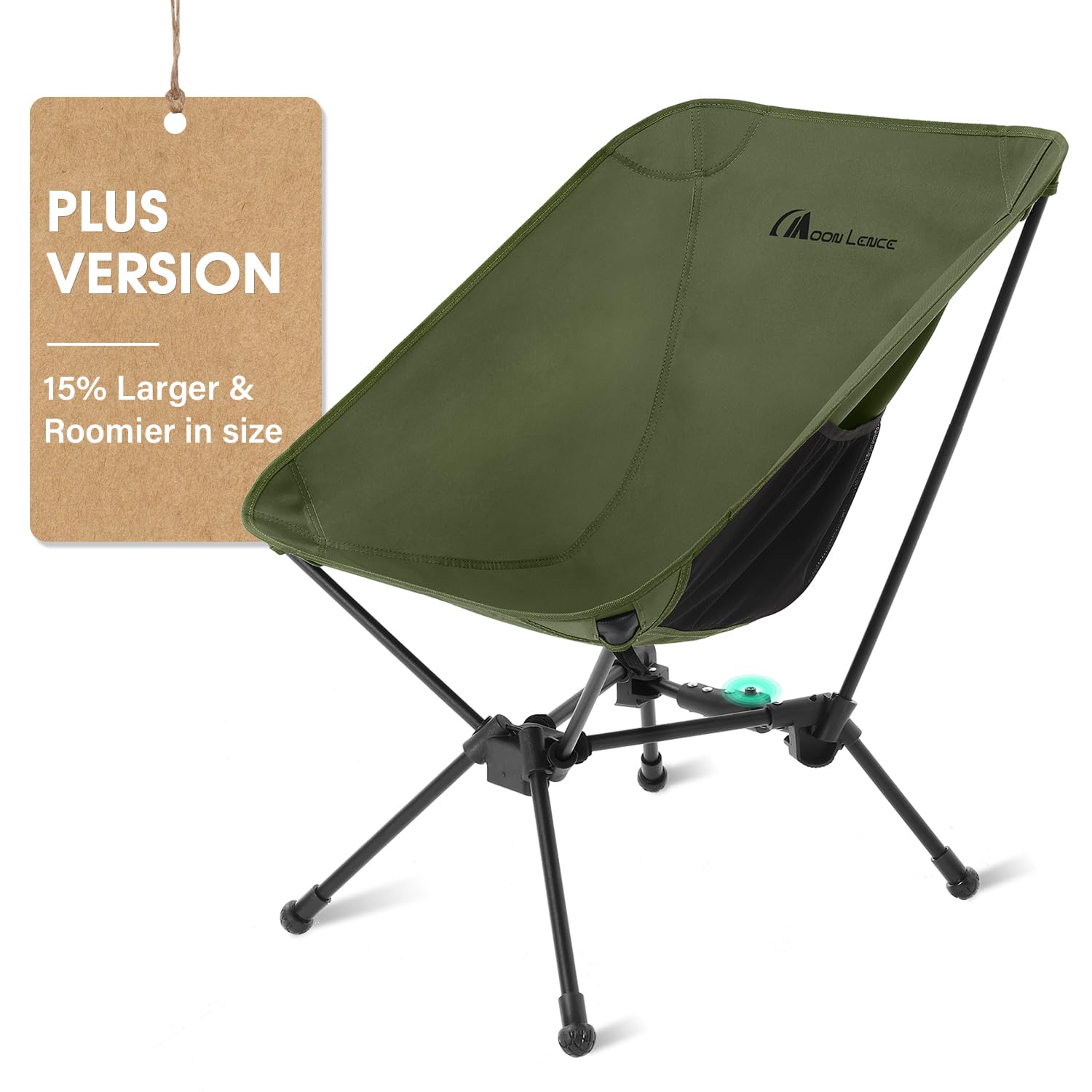 MOON LENCE Portable Snap-Lock Camping Chair, Folding Compact Chair, Lightweight Foldable Backpacking Support 330 lbs (Green)