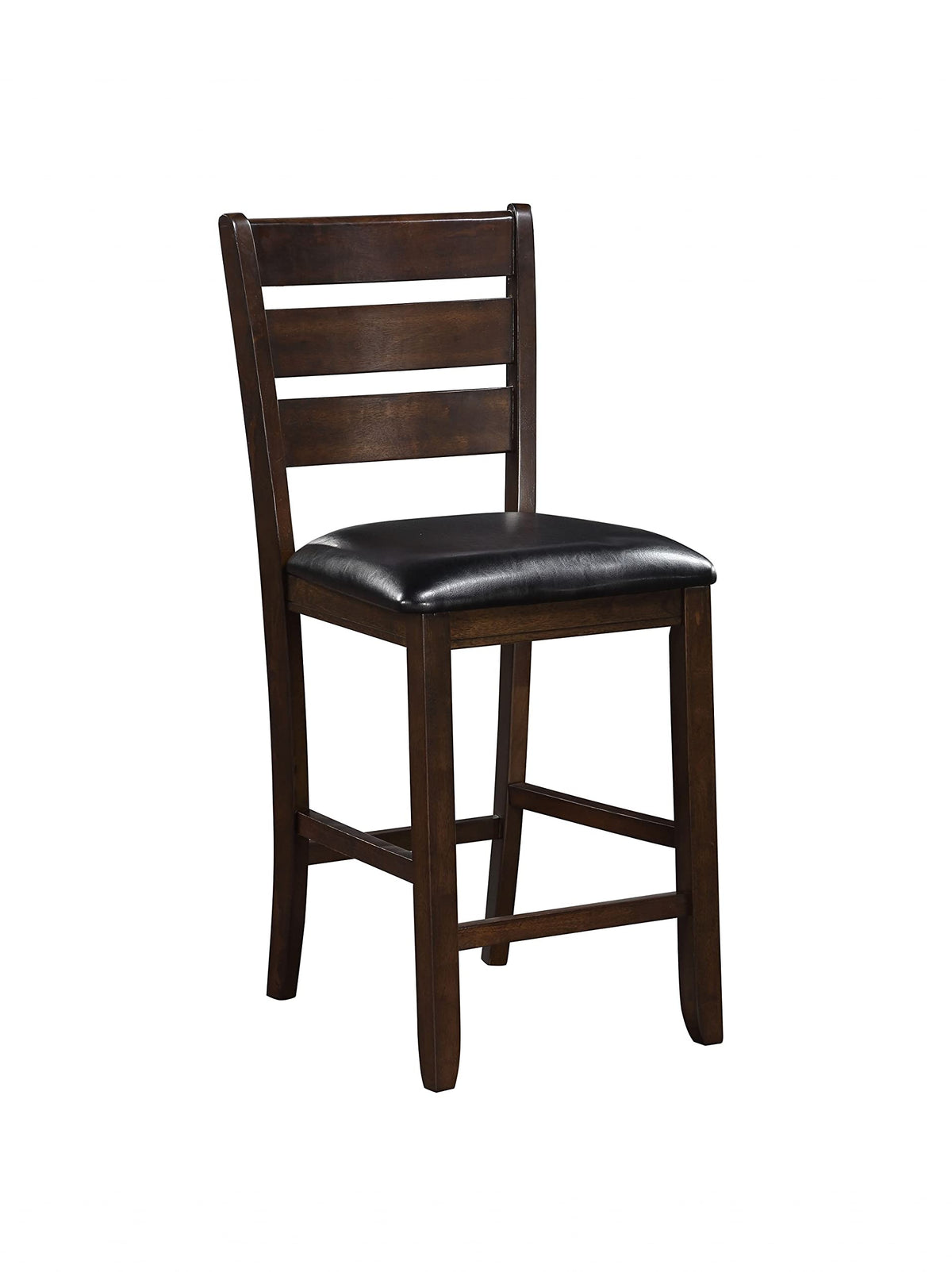 HomeRoots Wood, Upholstery Set of 2 41' Dark Wood Finish and Black Faux Leather Ladder Back Counter Height Chairs