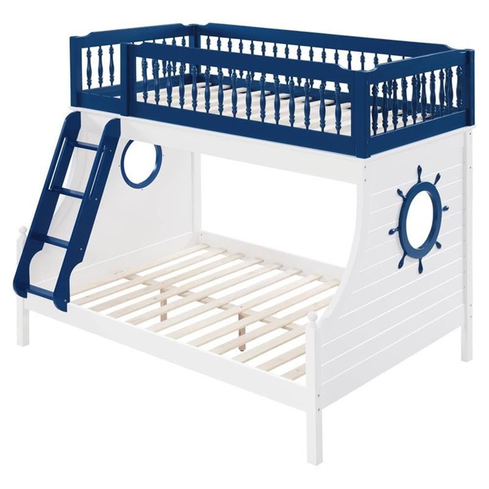 Acme Farah Twin Over Full Wooden Bunk Bed with Ladder in Navy Blue and White