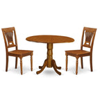 East West Furniture DLPL3-SBR-W 3 Piece Dining Table Set for Small Spaces Contains a Round Dining Room Table with Dropleaf and 2 Wood Seat Chairs, 42x42 Inch, Saddle Brown