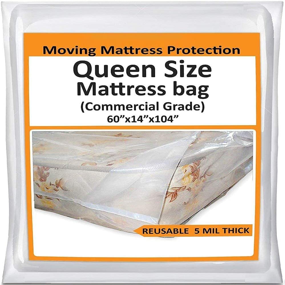 Mattress Bags For Moving Queen - Storage Bag - 5 Mil Heavy-Duty - Thick Plastic Bed Mattress Cover Protector - Reusable Bed Movi