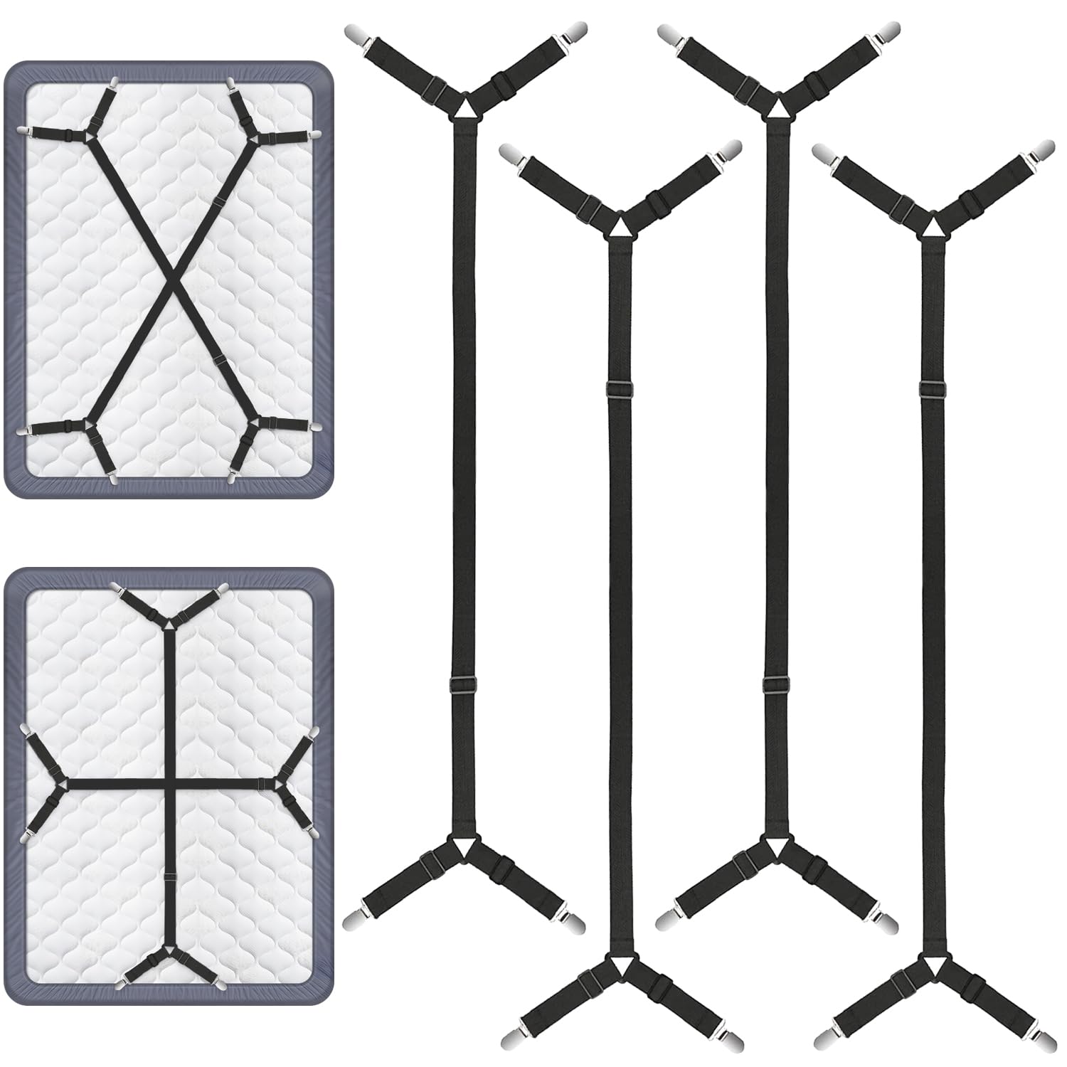 Bed Sheet Straps, Adjustable Fitted Sheet Holders Fasteners Suspenders Gripper Holder Clips, Keep Sheet in Place Firm Tight Bed 