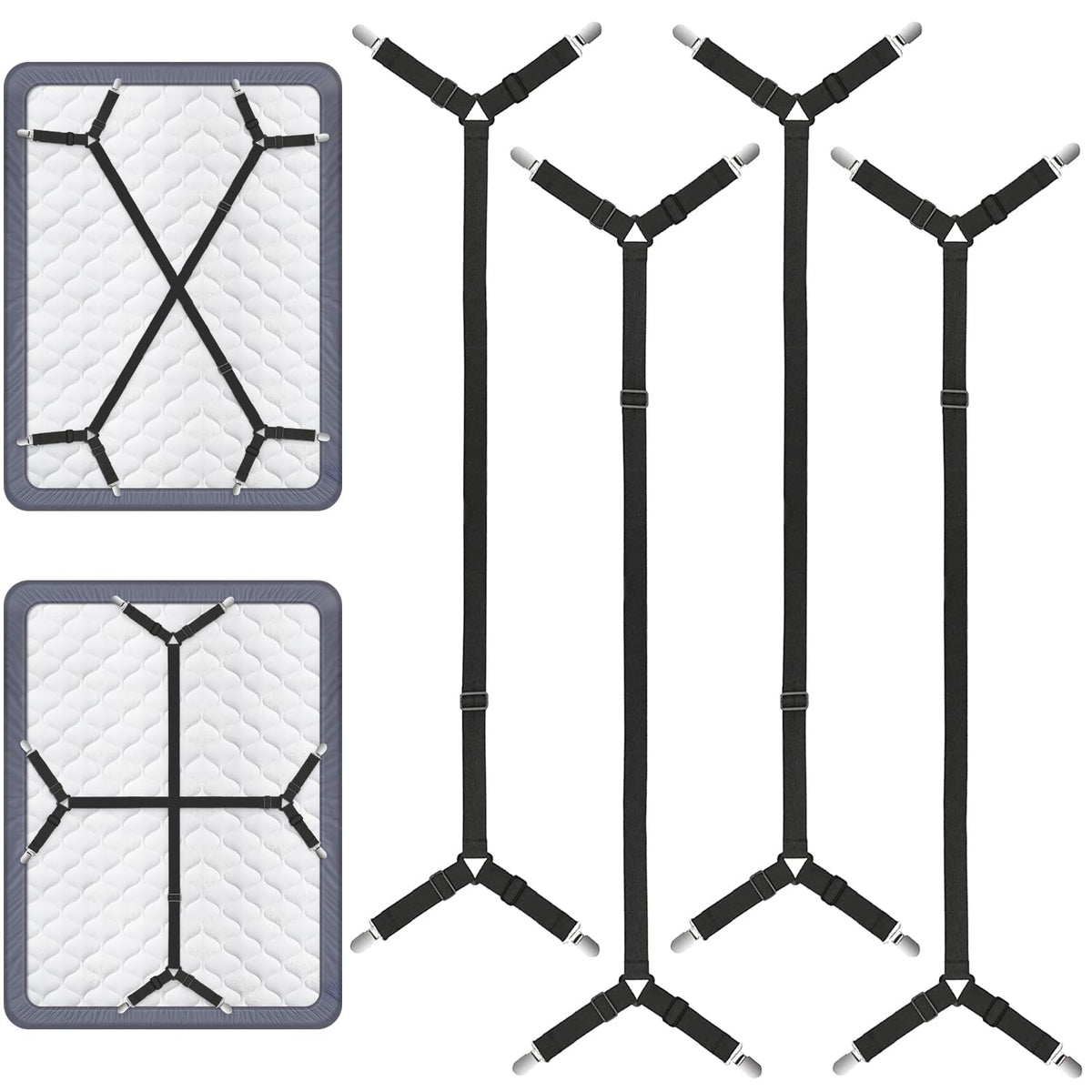 Bed Sheet Straps, Adjustable Fitted Sheet Holders Fasteners Suspenders Gripper Holder Clips, Keep Sheet in Place Firm Tight Bed 