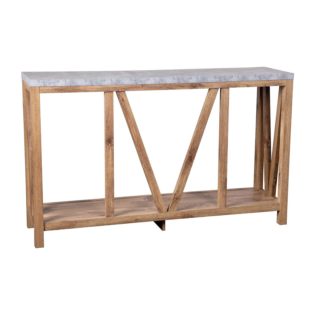 Flash Furniture Charlotte Farmhouse 2-Tier Console Table - Warm Oak Finish Engineered Wood Frame - Concrete Finish Tabletop - For Entryway or Living Room