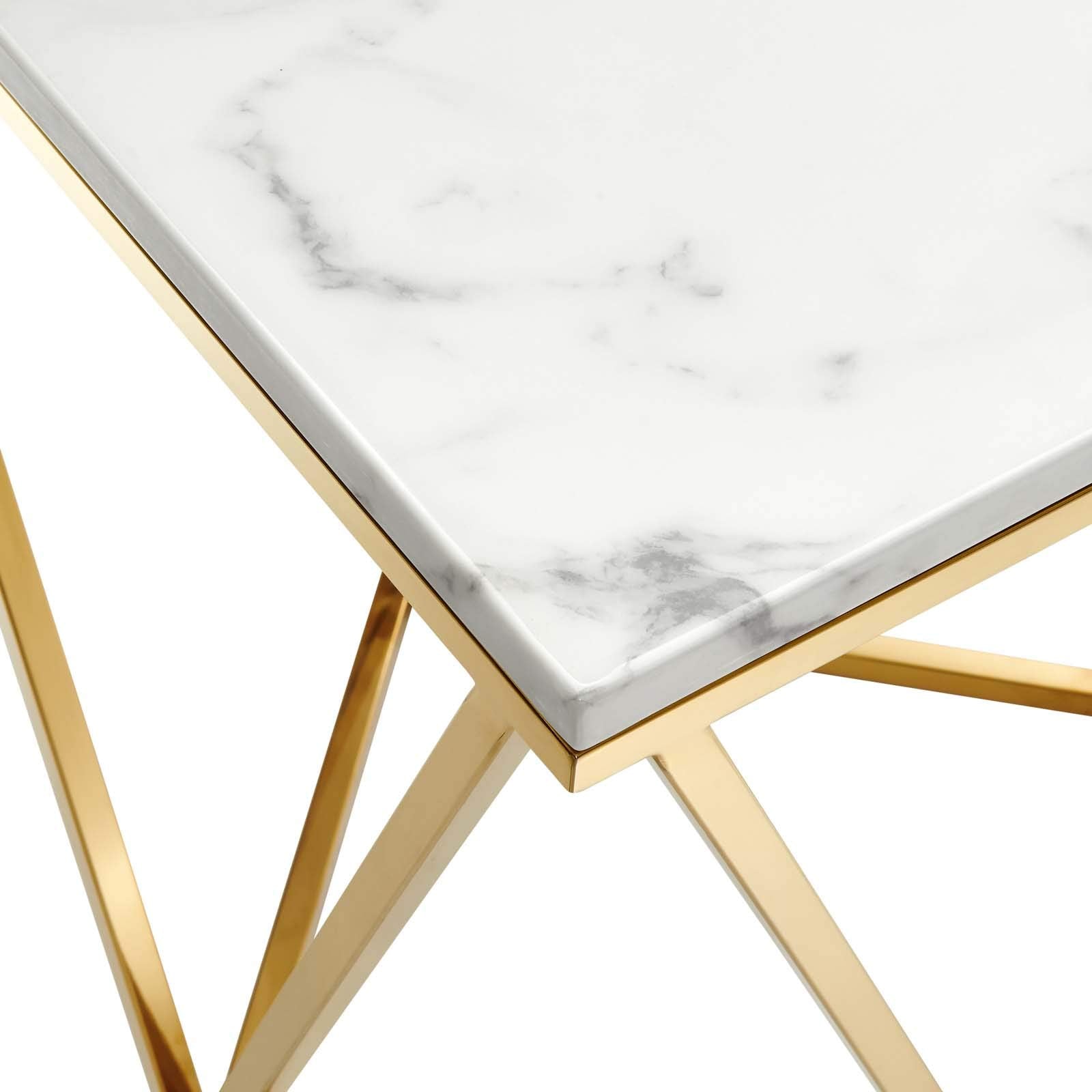 Modway Eei-4206-Gld-Whi Vertex Gold Metal Stainless Steel End Table, Gold White