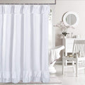 Yostev White Ruffle Shower Curtain Farmhouse Fabric Cloth Shower Curtains For Bathroom,Long Size 72X84 Inches