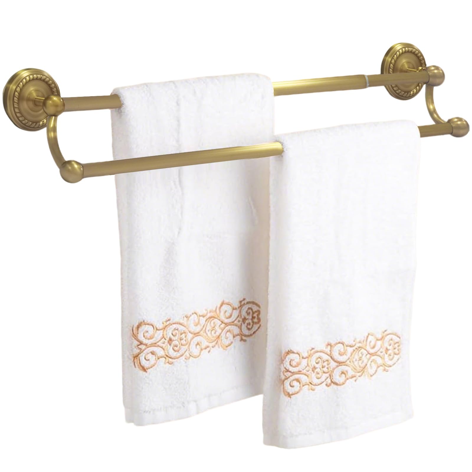 Double Towel Bar, Antique Brass Bathroom Towel Racks Wall Mounted, Adjustable 16.5 to 27.8 Gold Towel Bar, Heavy Duty Rustproof 