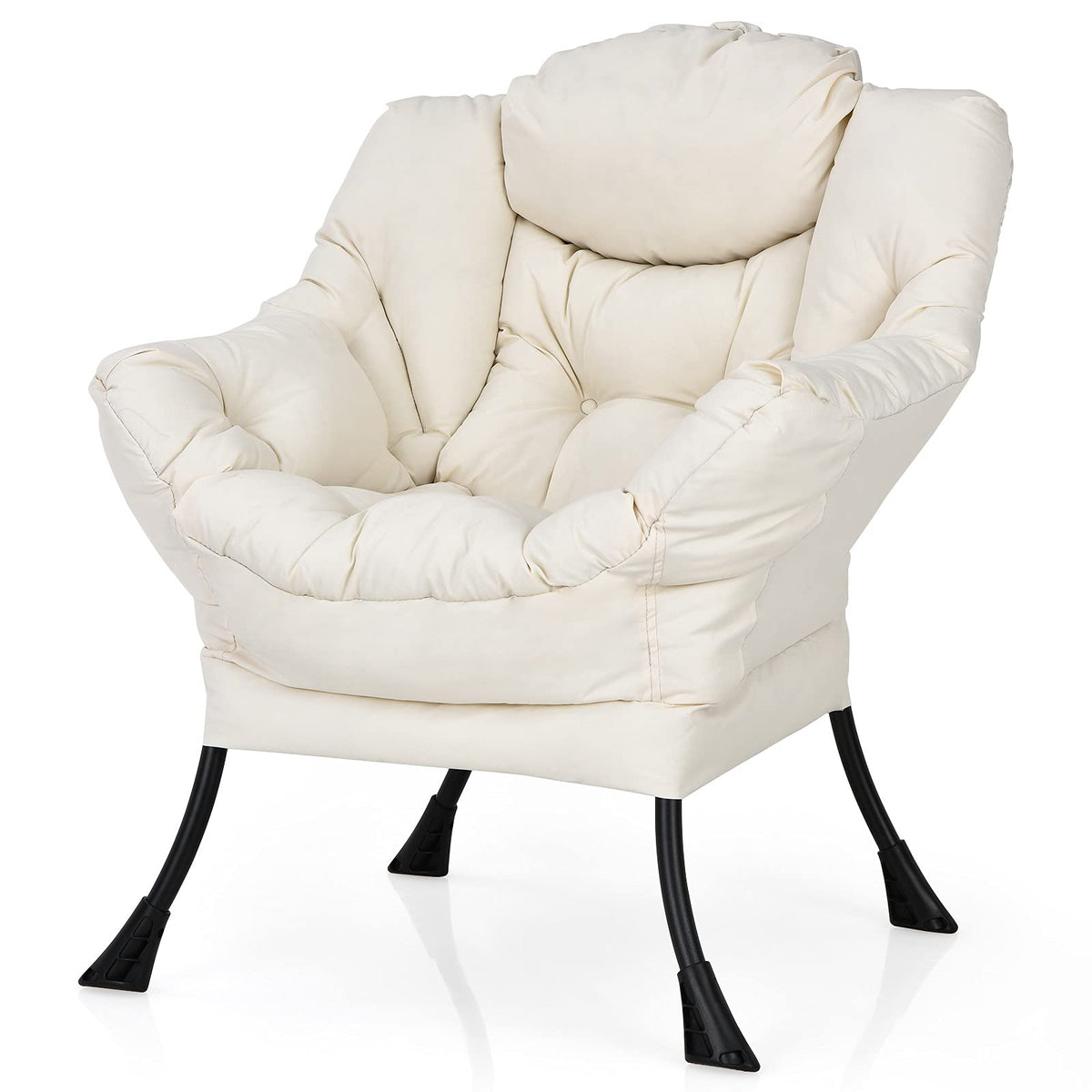 Giantex Modern Lazy Chair, Accent Contemporary Lounge Chair Polyester Fabric W/Steel Frame, Upholstered Single Sofa Chair W/Armrests & Side Pocket, Leisure Sofa Chair (Beige)
